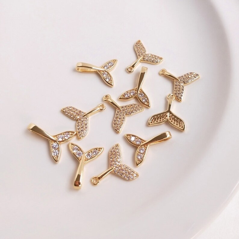 10pcs Mermaid Tail CZ Pave Charm Pendant , Tail Zircon Connector Pendant, Tail Jewelry Making, Zircon Material Craft Supplies