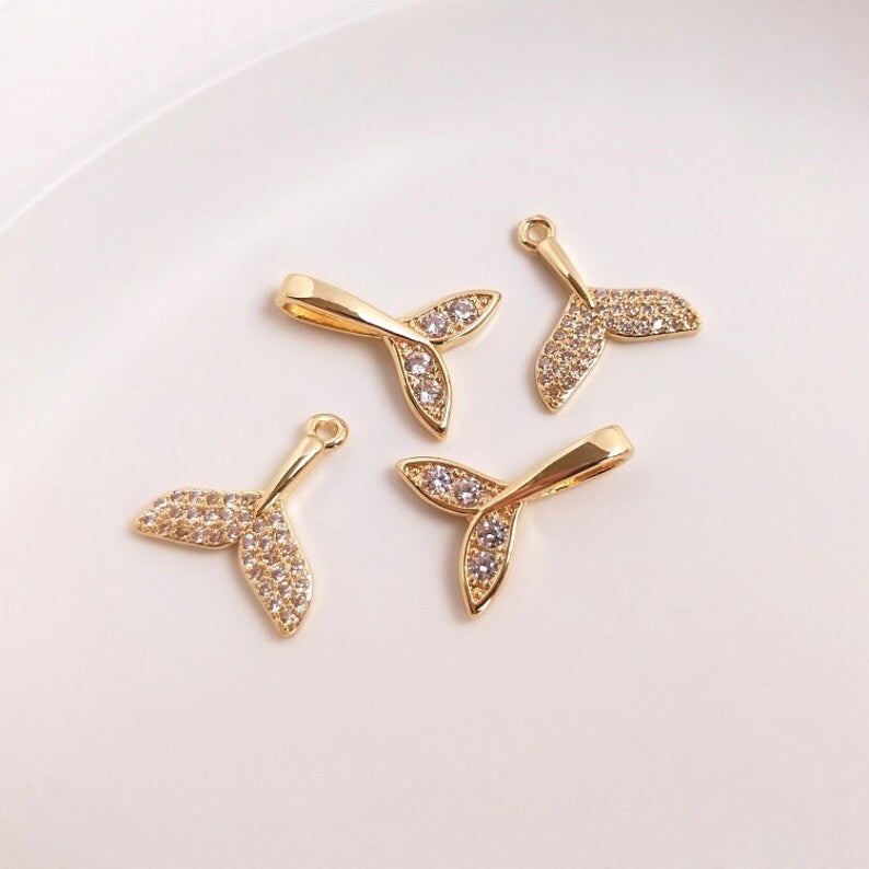 10pcs Mermaid Tail CZ Pave Charm Pendant , Tail Zircon Connector Pendant, Tail Jewelry Making, Zircon Material Craft Supplies