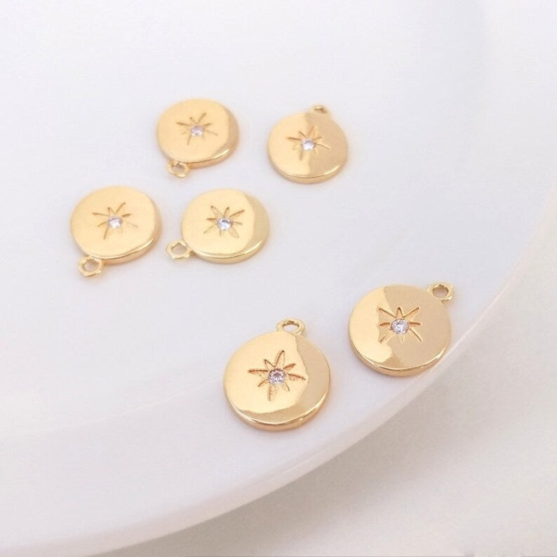 10pcs eight-pointed star cz pave charm, star pendant, brass gold plated, star charm, Material Craft Supplies