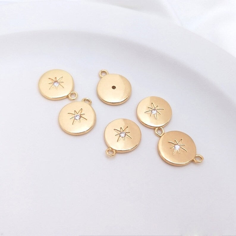 10pcs eight-pointed star cz pave charm, star pendant, brass gold plated, star charm, Material Craft Supplies