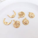 10pcs moon, sun face cz pave charm pendant, brass gold plated Material Craft Supplies