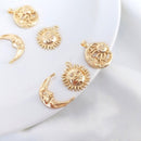 10pcs moon, sun face cz pave charm pendant, brass gold plated Material Craft Supplies