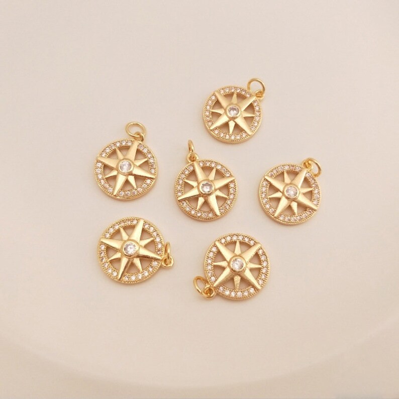 4pcs eight-pointed star cz pave charm, star pendant, brass gold plated, star charm, Material Craft Supplies