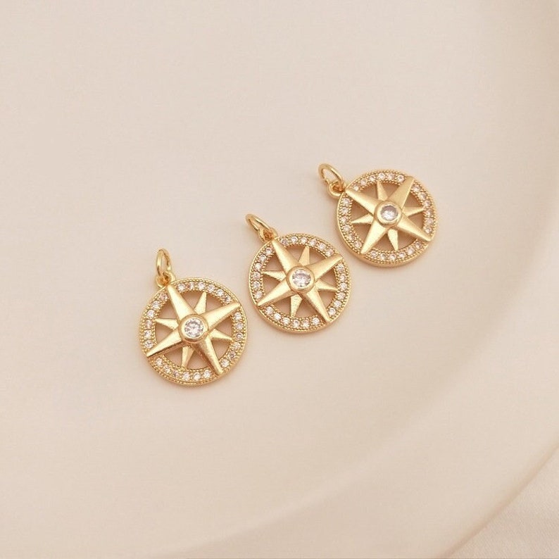 4pcs eight-pointed star cz pave charm, star pendant, brass gold plated, star charm, Material Craft Supplies