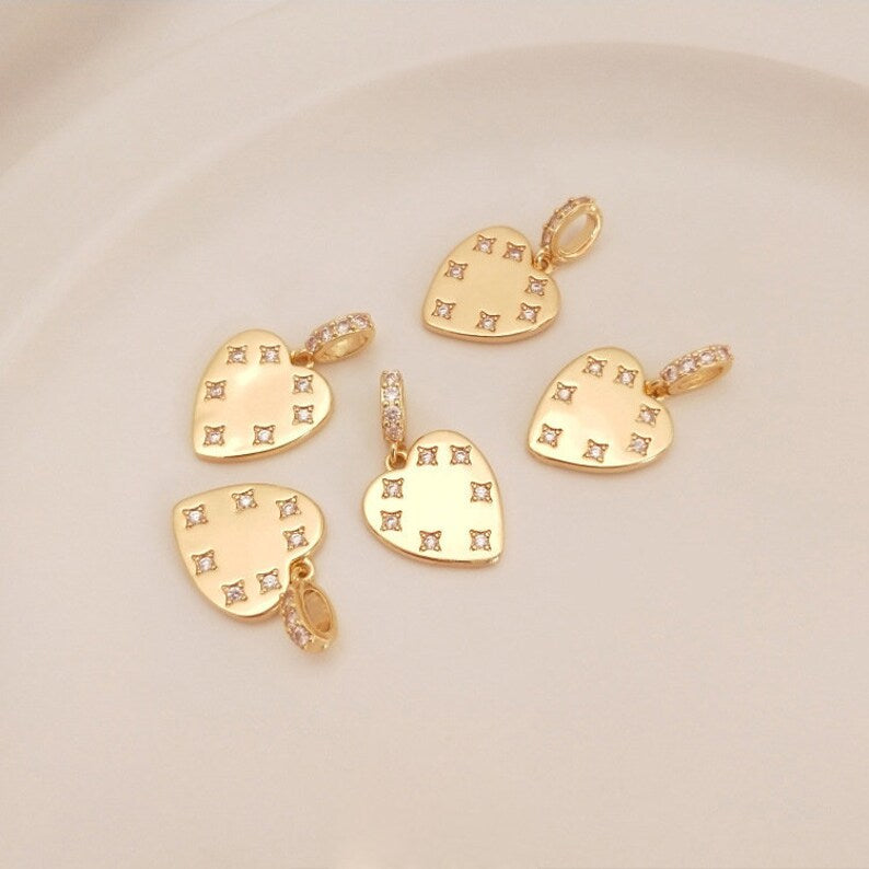 10pcs love CZ Pave Pendant, Heart Zircon Flower Pendant, Jewelry Making, Zircon Material Craft Supplies