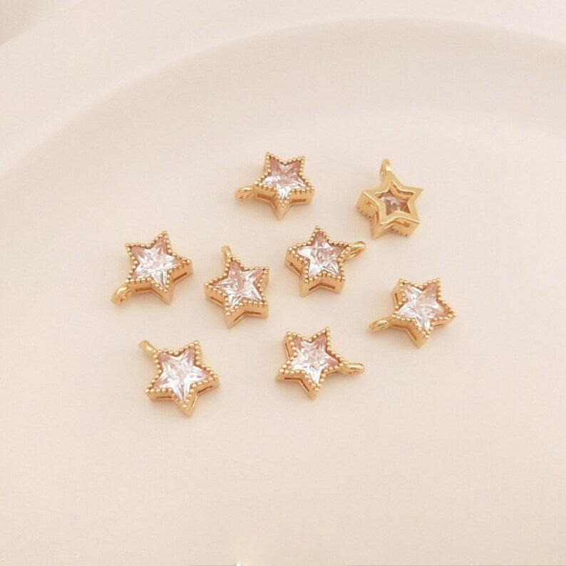 10pcs Star Glass Zircon Pendant Charm, Star CZ Pave Connector Pendant, Earrings, necklaces, bracelets, handmade semi-finished materials