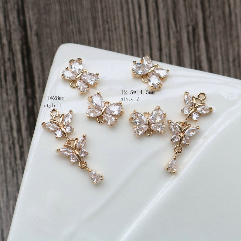 10pcs Big butterfly 22*19mm CZ Pave Charm, Zircon butterfly Connector, Zircon Jewelry Making, Material Craft Supplies