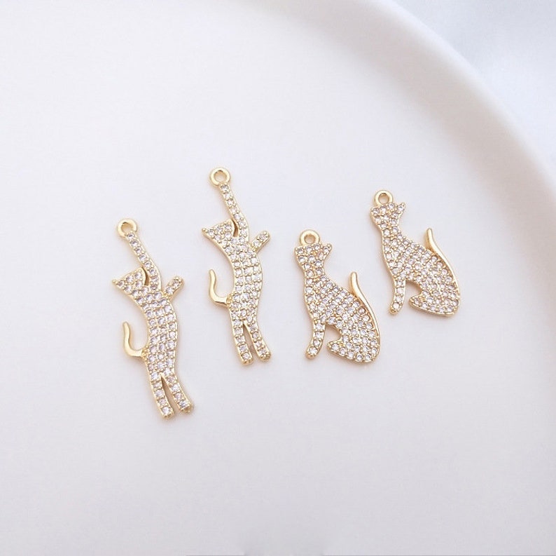 10pc cat Zircon Pendant Charm, cat CZ Pave Connector Pendant, DIY Finding Jewelry