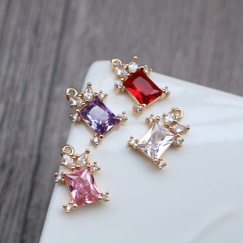 10pcs square Glass zircon Charm pendant, square Zircon Charm, CZ Pave Pendant Charm, earrings necklace pendant Jewelry Making