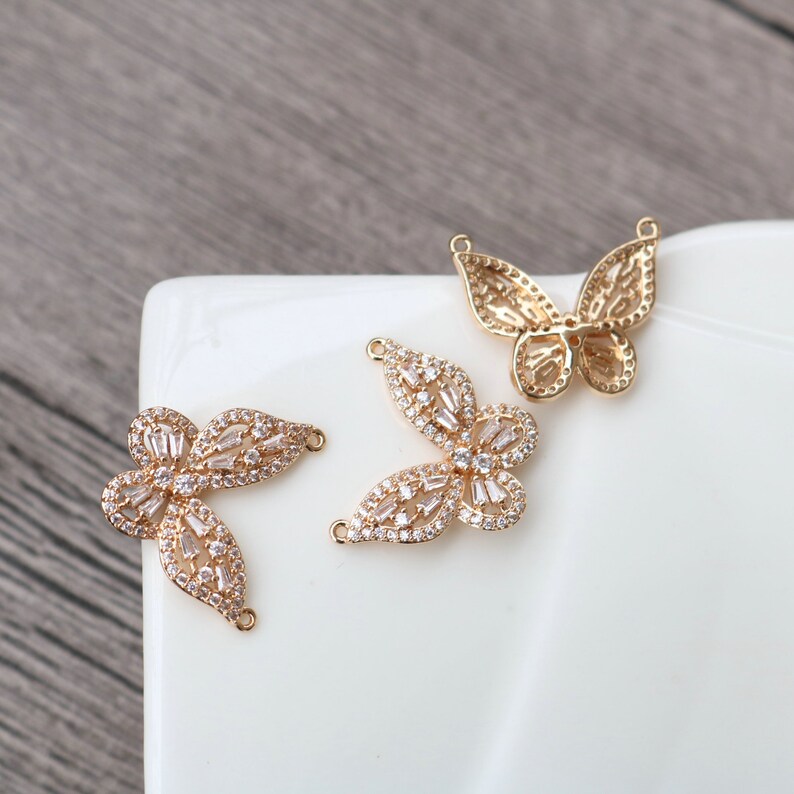 4pcs CZ Pave butterfly Charm Pendant, Zircon butterfly Connector, Jewelry Making, Material Craft Supplies