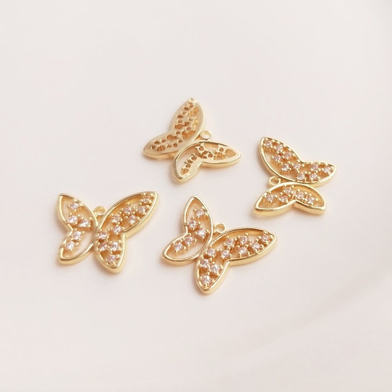 10pcs butterfly 15mm CZ Pave Charm, Zircon butterfly Connector, Zircon Jewelry Making, Material Craft Supplies