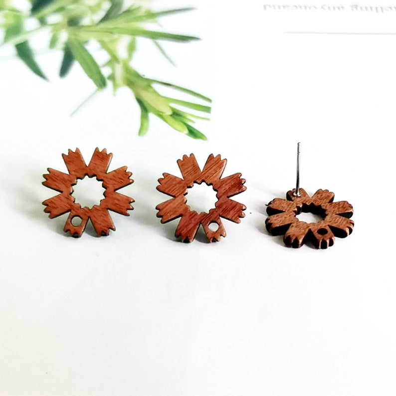 10pcs Flower Shape Wood Earrings, Ear Wire, Earrings Post, Bar Wood Earrings Studs,Diy Jewelry Accessories Craft Supplies