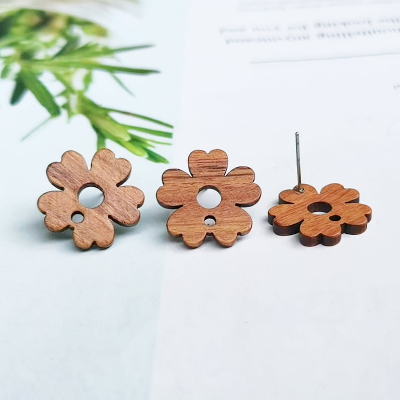 10pcs Flower Shape Wood Earrings, Ear Wire, Earrings Post, Bar Wood Earrings Studs,Diy Jewelry Accessories Craft Supplies