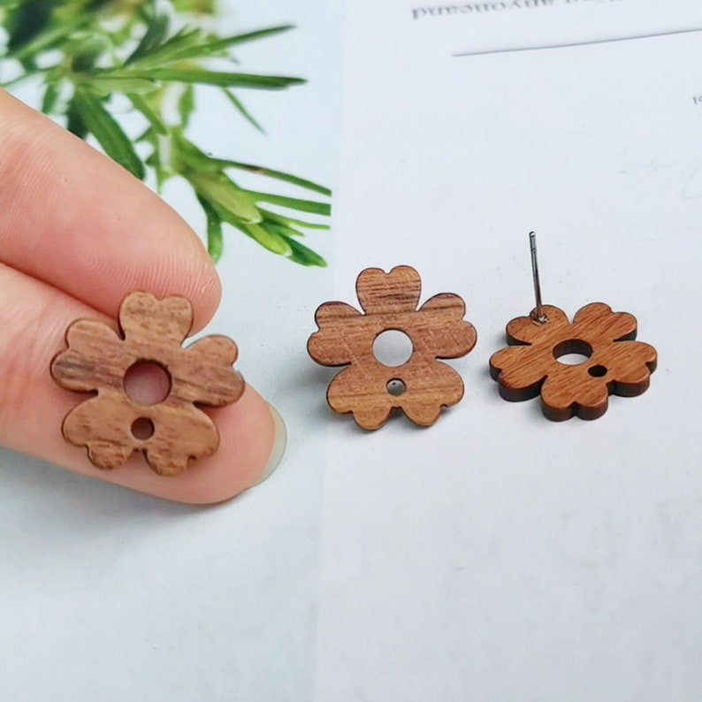 10pcs Flower Shape Wood Earrings, Ear Wire, Earrings Post, Bar Wood Earrings Studs,Diy Jewelry Accessories Craft Supplies