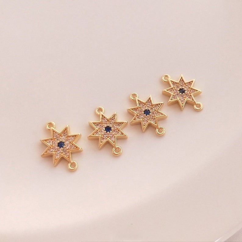 10pcs eight-pointed star cz pave charm, star pendant, brass gold plated, star charm, Material Craft Supplies