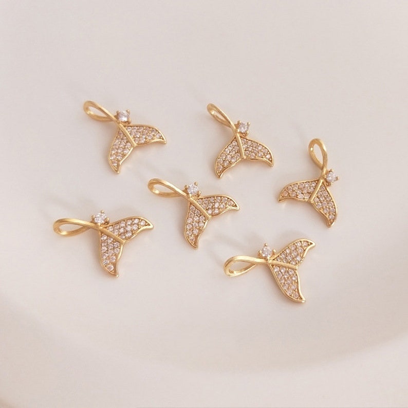 Mermaid Tail CZ Pave Charm , 12x15mm Zircon Pendant, Jewelry Making, DIY earrings necklace pendant Jewelry Making 10pcs