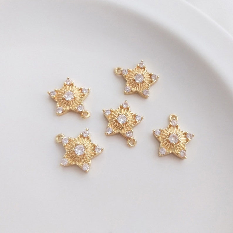 10pcs CZ Paved Star Charm, Gold Plated Brass Earring Findings, shape cubic charm, Cubic zirconia pendant