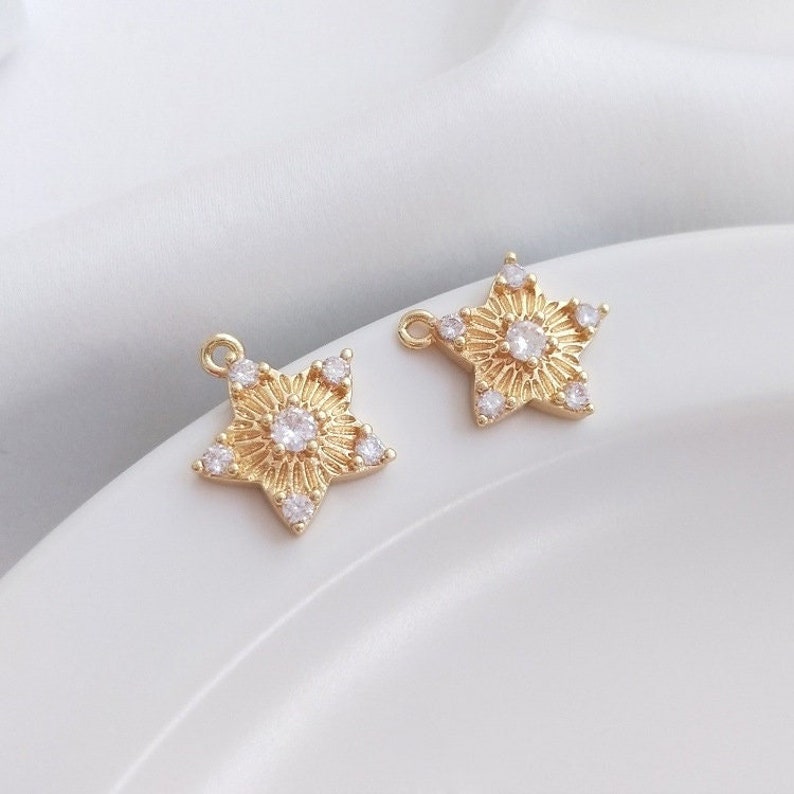 10pcs CZ Paved Star Charm, Gold Plated Brass Earring Findings, shape cubic charm, Cubic zirconia pendant