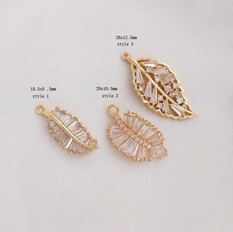 4pcs leaves cz pave Leaves pendant charm, brass gold plated necklace pendant, pave charm