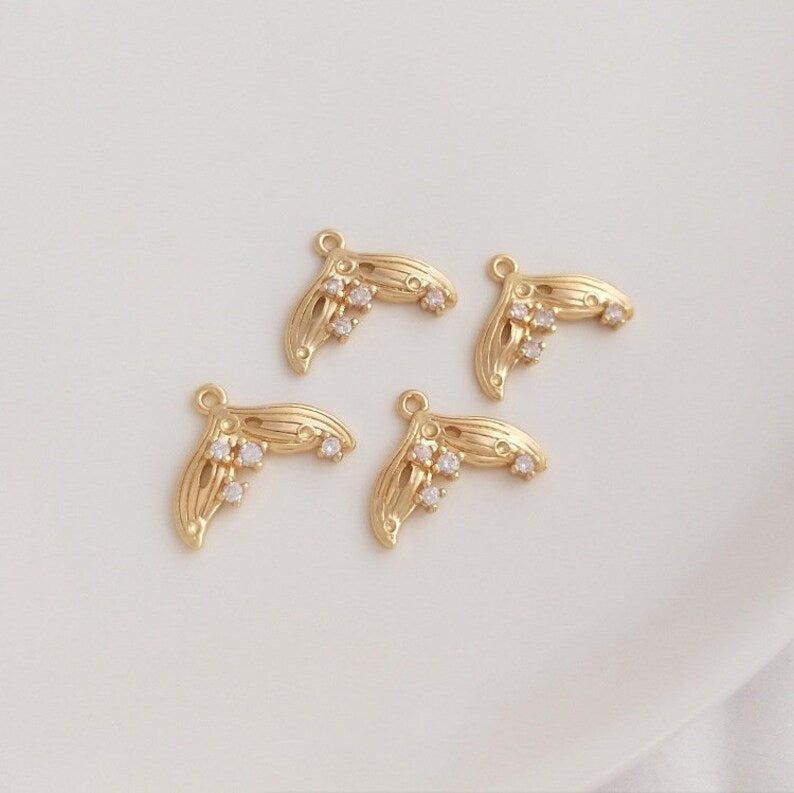 10pcs tail CZ Paved bee Charm, mermaid Zircon pendant, Gold Plated Brass Earring Findings, shape cubic charm, tail zirconia Jewelry