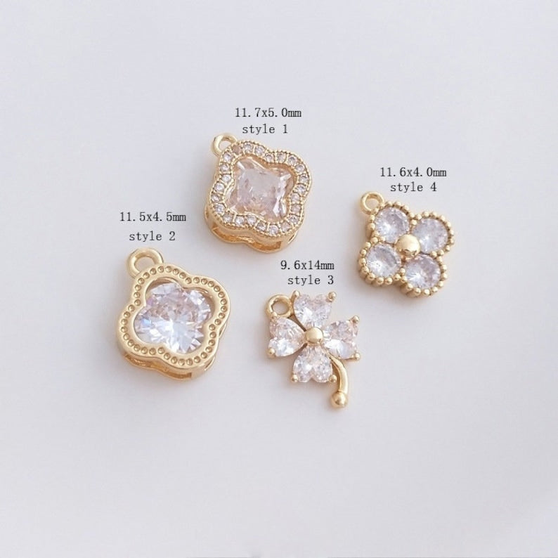 10pcs clover CZ Pave Charm, four-leaf clover CZ Zircon Pendant Charm, Jewelry Making, Material Craft Supplies