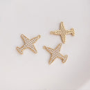 10pcs Small airplane CZ Paved Charm, Gold Plated Brass Earring Findings, shape cubic charm, airplane zirconia pendant