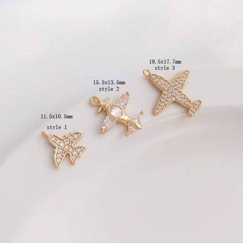 10pcs Small airplane CZ Paved Charm, Gold Plated Brass Earring Findings, shape cubic charm, airplane zirconia pendant