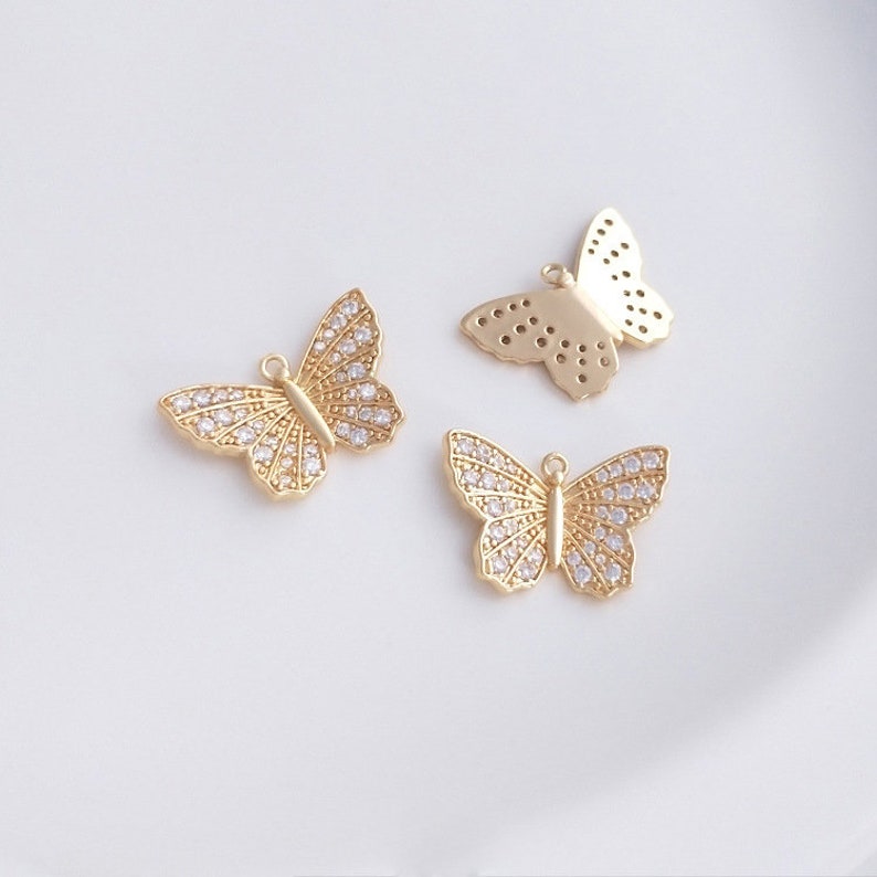 4pcs CZ Pave butterfly Charm Pendant, 10x15mm Zircon butterfly Connector, Jewelry Making, Material Craft Supplies