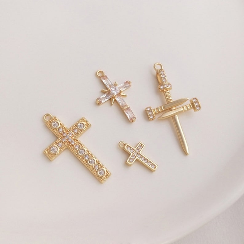 4pcs cross CZ Pave pin Charm, cross Pendant, Zircon cross Pendant, Jewelry Making, Material Craft Supplies, wholesale prices, Nickel free