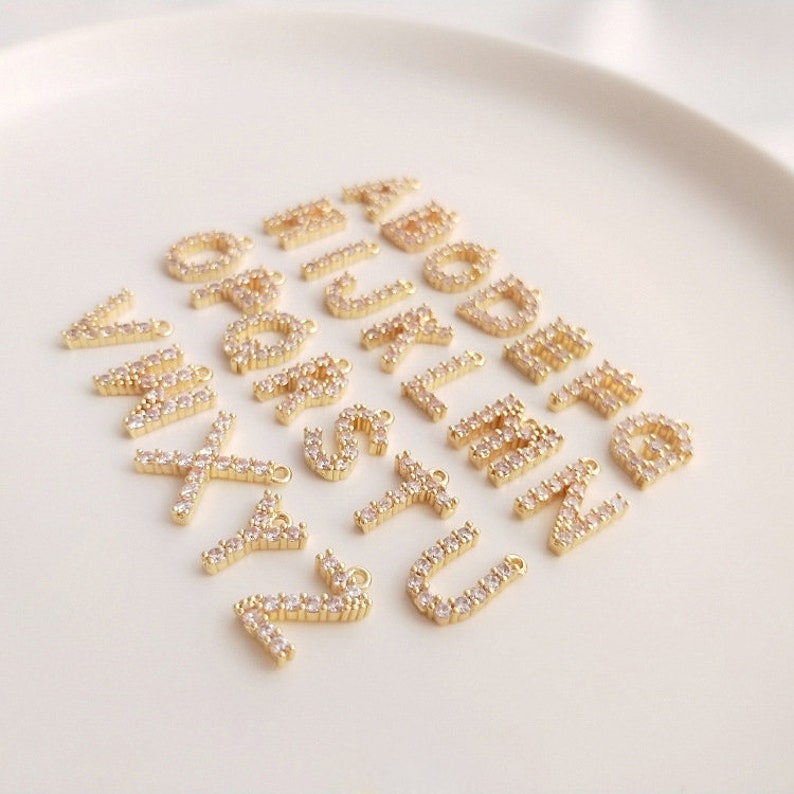 CZ Pave Letter Charm, Zircon Alphabet Charm, Gold Letter Charm, 26 Letters Initial Charms, Gold Plated, Old English Letter Pendant 10pcs