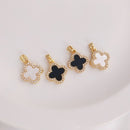 2pcs 18K gold, four-leaf clover CZ Pave bow tie pendant, , with black Charm, 14.5mm Zircon Jewelry Making, Nickel free