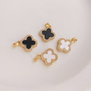 2pcs 18K gold, four-leaf clover CZ Pave bow tie pendant, , with black Charm, 14.5mm Zircon Jewelry Making, Nickel free