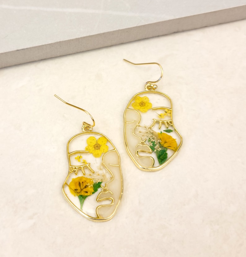 Botanical Pressed Flower Earrings, Pressed flowers Face Resin Earrings, Real Flower , Nature Jewelry mothers day, gifts for her