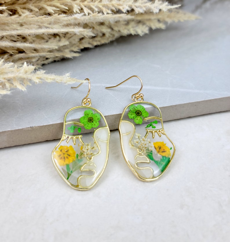 Botanical Pressed Flower Earrings, Pressed flowers Face Resin Earrings, Real Flower , Nature Jewelry mothers day, gifts for her