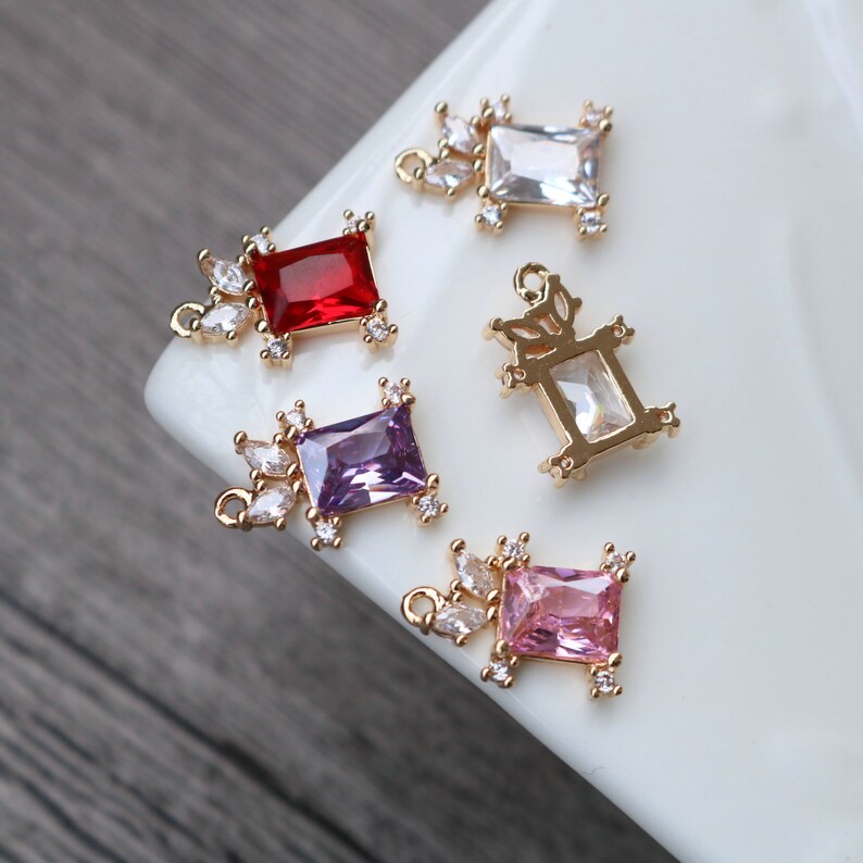 10pcs square Glass zircon Charm pendant, square Zircon Charm, CZ Pave Pendant Charm, earrings necklace pendant Jewelry Making