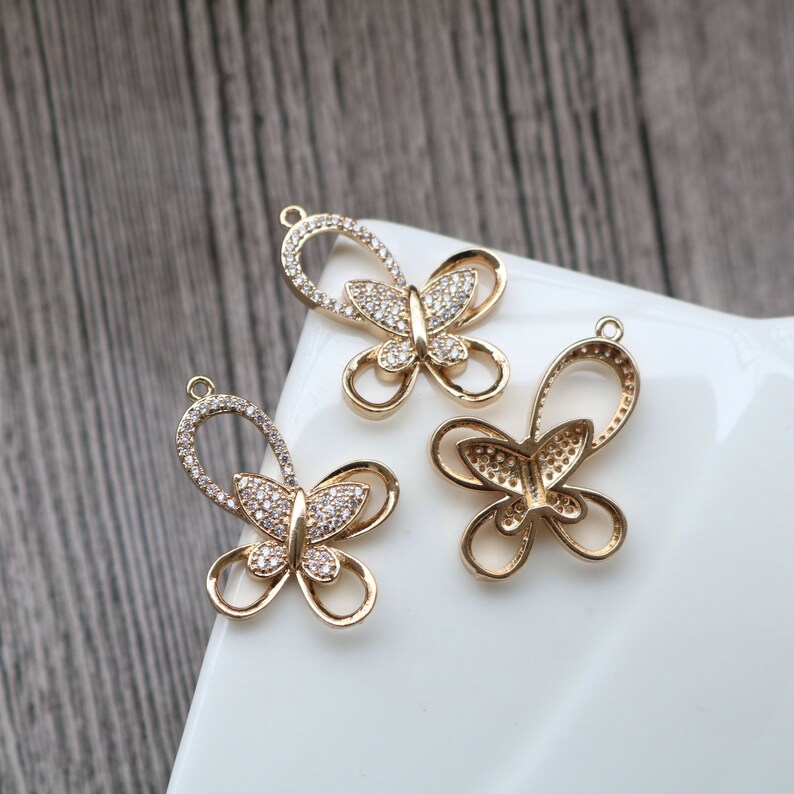 4pcs CZ Pave butterfly Charm Pendant, Zircon butterfly Connector, Jewelry Making, Material Craft Supplies