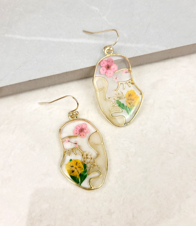 Botanical Pressed Flower Earrings, Pressed flowers Face Resin Earrings, Real Flower , Nature Jewelry mothers day, gifts for her