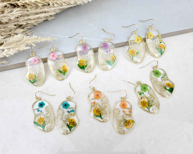 Botanical Pressed Flower Earrings, Pressed flowers Face Resin Earrings, Real Flower , Nature Jewelry mothers day, gifts for her