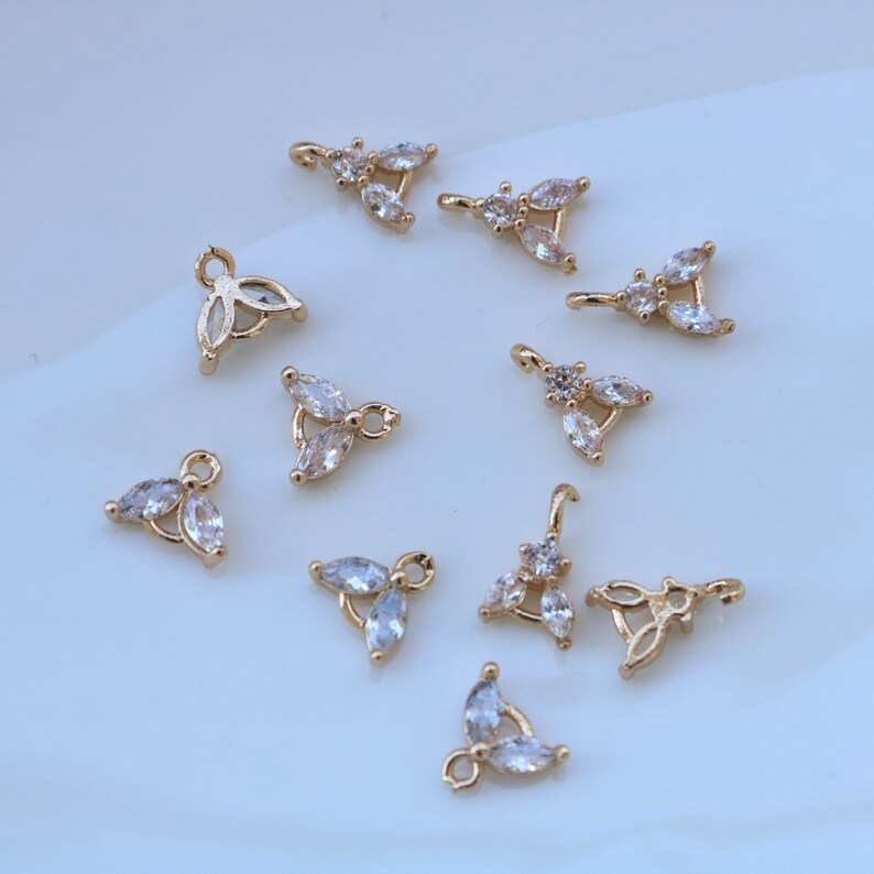 10pcs Leaves CZ Pave Charm, Zircon leaf Connector, Zircon Jewelry Making, Material Craft Supplies