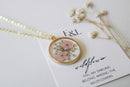 Queen Anne's Lace and Pink Pressed Wildflower Necklace | Resin Necklace | Dried Wildflowers | Handmade | Pendant | Real Flower