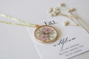 Queen Anne's Lace and Pink Pressed Wildflower Necklace | Resin Necklace | Dried Wildflowers | Handmade | Pendant | Real Flower