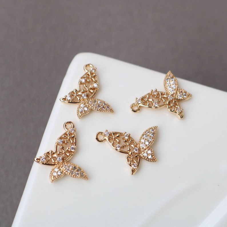 10pcs CZ Pave butterfly Charm Pendant, Zircon butterfly Connector, Jewelry Making, Material Craft Supplies