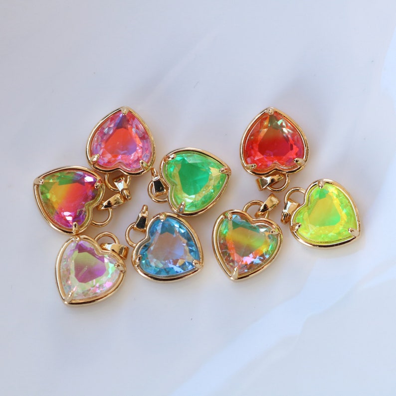 10pcs Heart discolored CZ Pave Charm Pendant, Zircon Heart Pendant, Jewelry Making, Material Craft Supplies