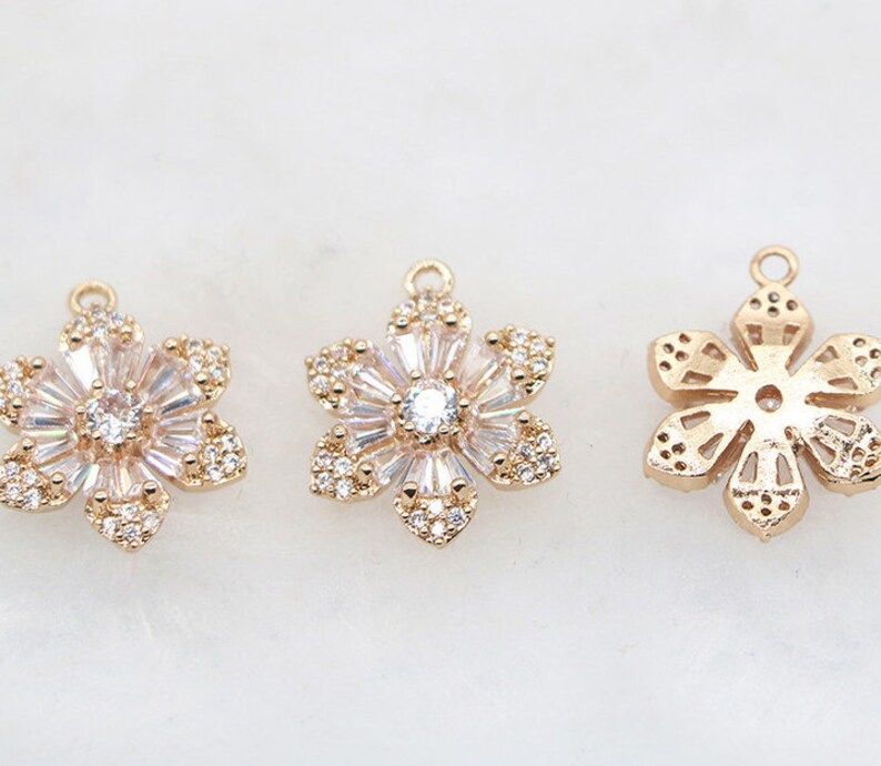 10pcs six petal flower CZ Pave Charm, 13mm zircon Charm Pendant, Diy Glass crystal Pave Charm, Jewelry Making Supplies