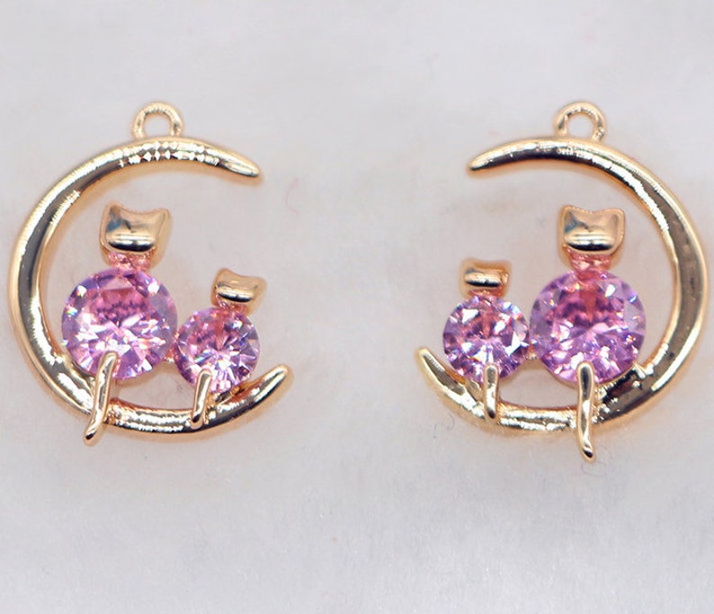 10pcs pink cat CZ Pave Charm, cat Pendant, cat Jewelry Making, DIY Jewelry Making