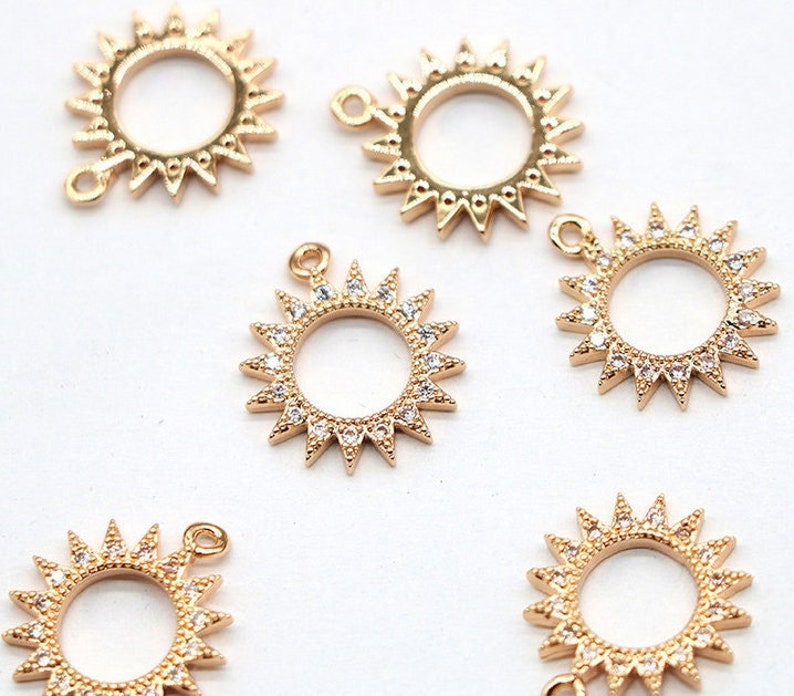 10pcs Little Sun CZ Pave Charm, 13mm zircon Charm Pendant, Diy Glass crystal Pave Charm, Jewelry Making Supplies