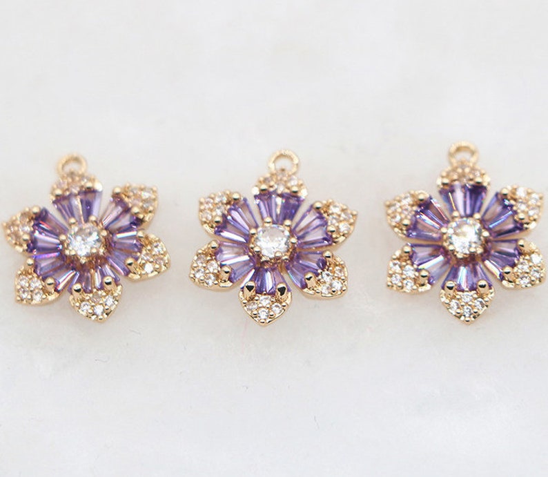 10pcs six petal flower CZ Pave Charm, 13mm zircon Charm Pendant, Diy Glass crystal Pave Charm, Jewelry Making Supplies