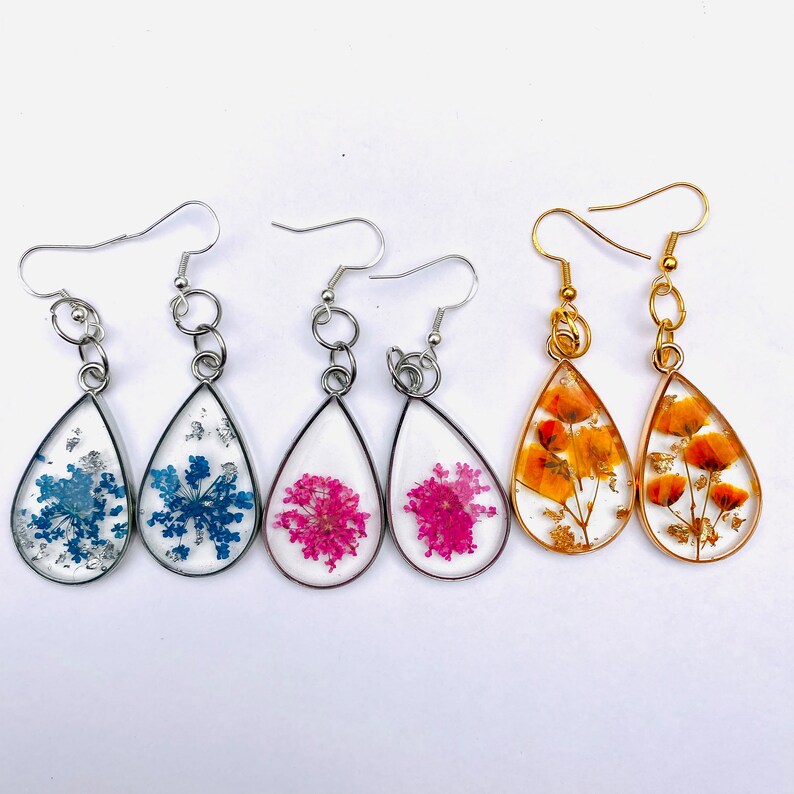 Birthday Gift For Her, BirthStone Color Earring Jewelry, Birth Month Flower Earrings, Birth Flower Jewelry, Resin Flower Earrings, Birthday