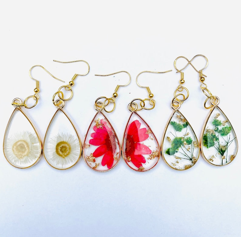 Birthday Gift For Her, BirthStone Color Earring Jewelry, Birth Month Flower Earrings, Birth Flower Jewelry, Resin Flower Earrings, Birthday