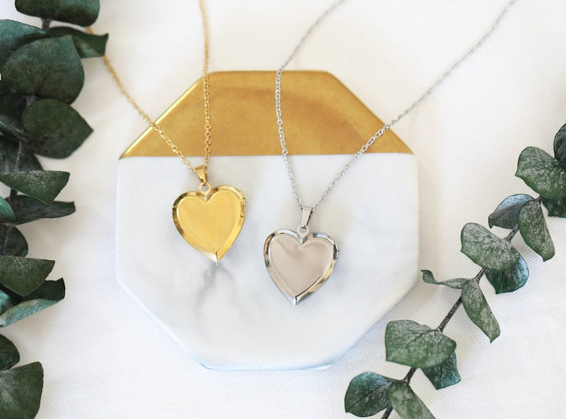 Handmade Pressed Natural Flower Stainless Steel Heart Locket Necklace| Silver Gold Tone Photo Locket Pendant Necklace